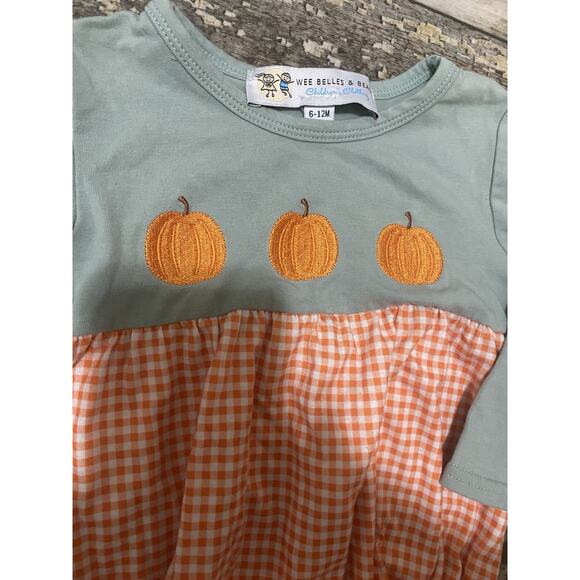 Wee Belles & Beaus Boutique Baby Girls Long sleeve pumpkin Fall Romper 6-12 mo - Picture 2 of 7